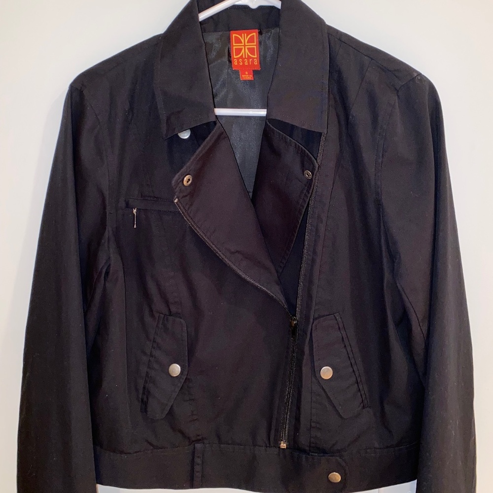 ASARA cropped black jacket . size 8 . cotton jacket / polyester lining